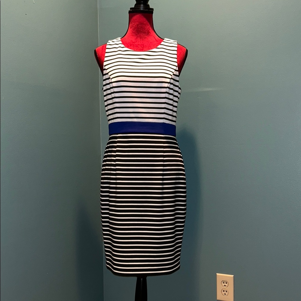 Striped Sleeveless Dress with Blue Accent Size 6
